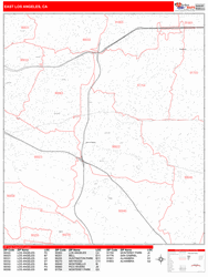 East Los Angeles Wall Map Zip Code Red Line Style 2024